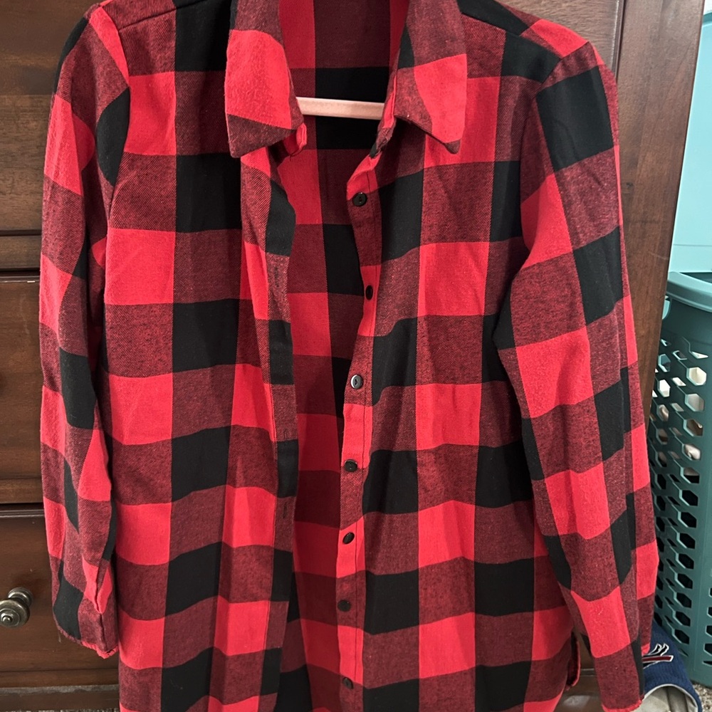 Buffalo plaid longer length button down
